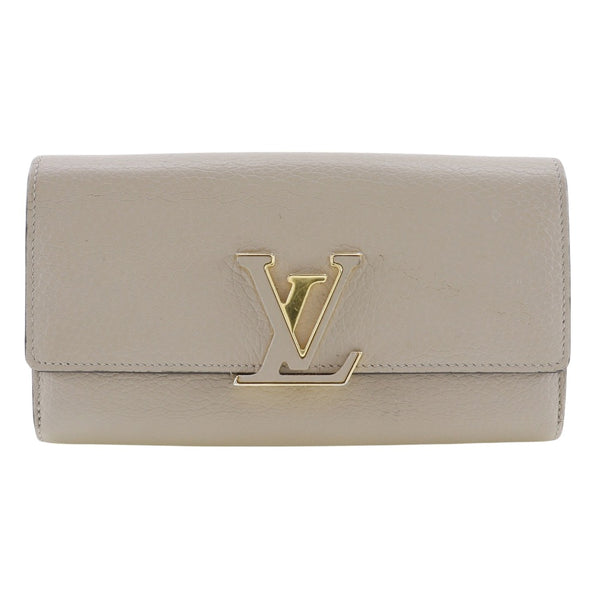 LOUIS VUITTON Long Wallet Purse Capusine leather beige Women Used Authentic