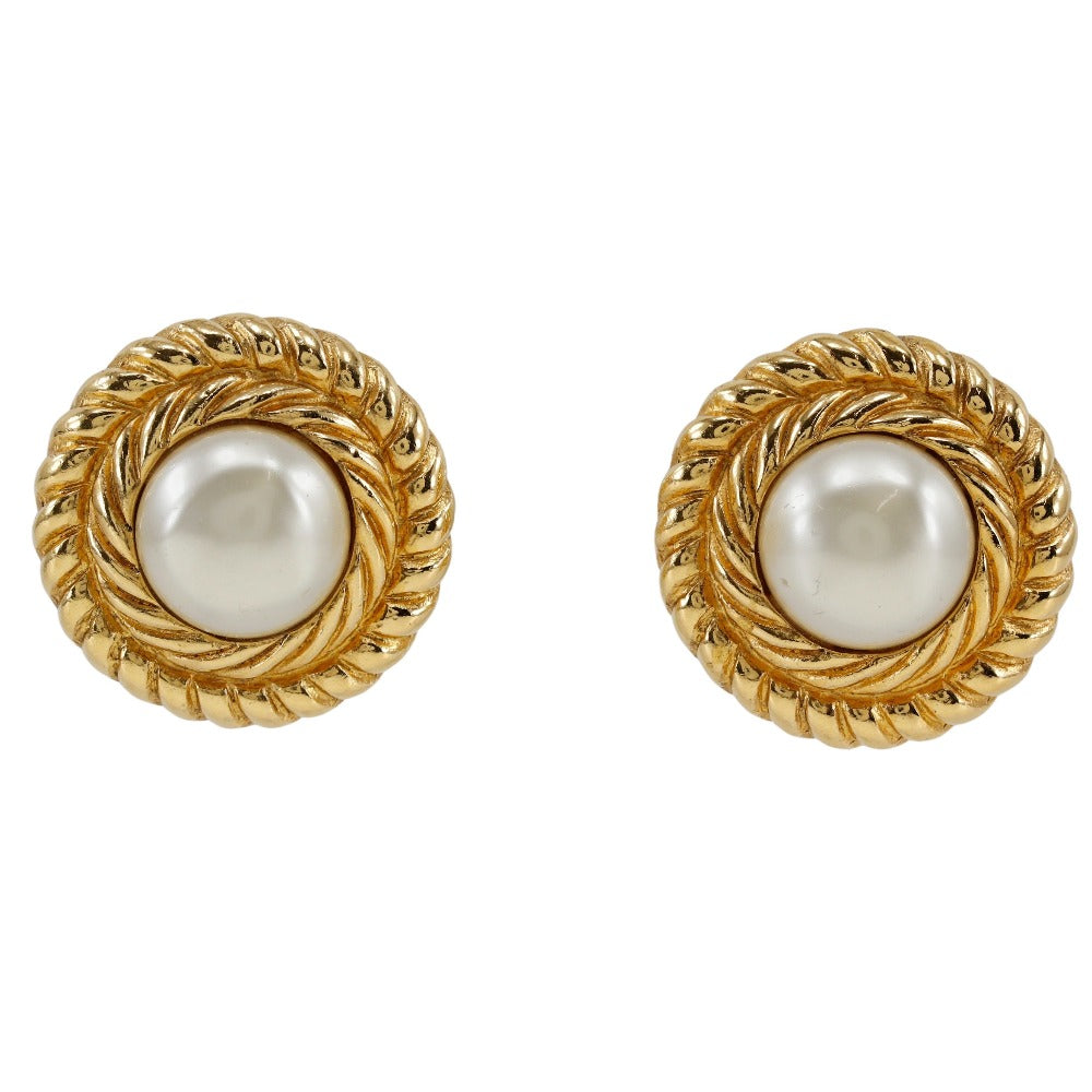 CHANEL Earring Plated Gold, Faux Pearl gold Women Used Authentic