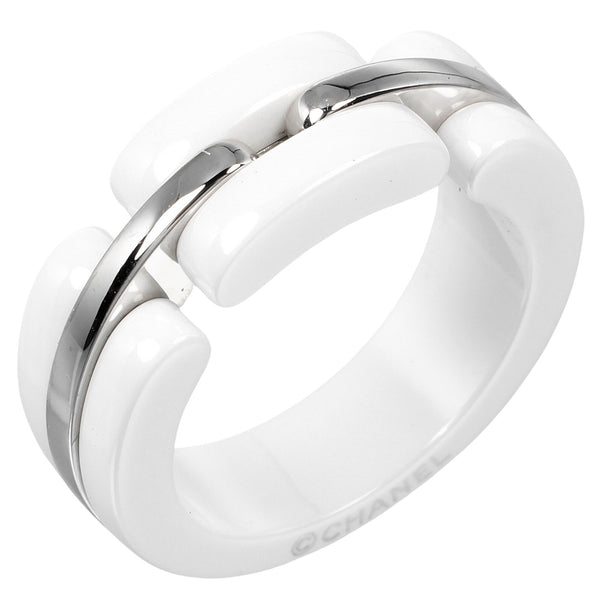 CHANEL Ring Ultra Collection K18 White Gold, White Ceramic white Women Used Authentic