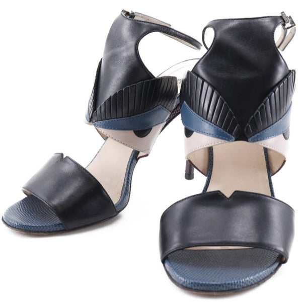FENDI Sandals Ankle strap monster Calfskin Black / blue Women Used Authentic