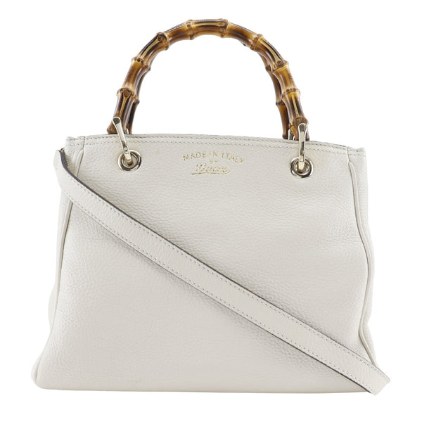 GUCCI Handbag 2WAYShoulder Bamboo Leather, Bamboo, Canvas 336032 off white Women Used Authentic