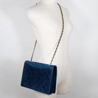 CHANEL Shoulder Bag ChainShoulder Suede deep blue Women Used Authentic