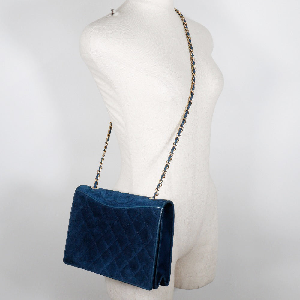 CHANEL Shoulder Bag Suede deep blue ChainShoulder Women Used Authentic