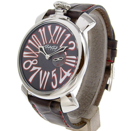 Gaga Milano Watches Quartz 5084 Stainless Steel , Embossed Leather Red Manure 46 gray dial mens Used Authentic