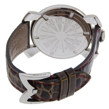 Gaga Milano Watches Quartz 5084 Stainless Steel , Embossed Leather Red Manure 46 gray dial mens Used Authentic