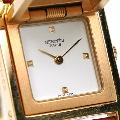 HERMES Watches Quartz Plated Gold , Leather Red Medor White dial Women Used Authentic