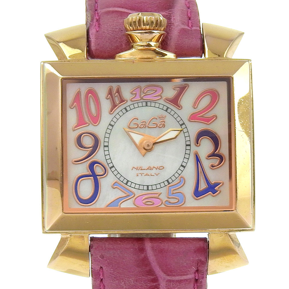 Gaga Milano Watches Quartz Plated Gold, embossed leather pink Napoleon White shell dial