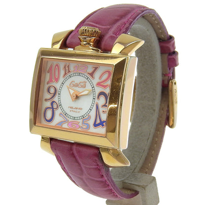 Gaga Milano Watches Quartz Plated Gold, embossed leather pink Napoleon White shell dial