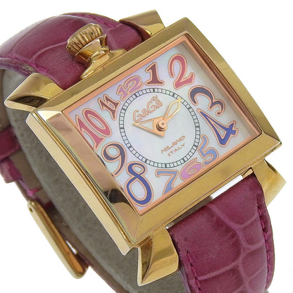 Gaga Milano Watches Quartz Plated Gold, embossed leather pink Napoleon White shell dial