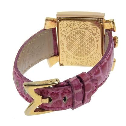 Gaga Milano Watches Quartz Plated Gold, embossed leather pink Napoleon White shell dial