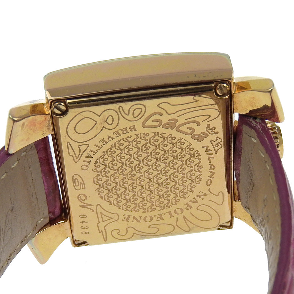 Gaga Milano Watches Quartz Plated Gold, embossed leather pink Napoleon White shell dial