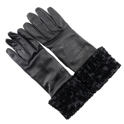 HERMES gloves Lambskin, Satin black Glove Women 7 1/2 Used Authentic