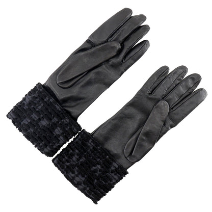 HERMES gloves Lambskin, Satin black Glove Women 7 1/2 Used Authentic