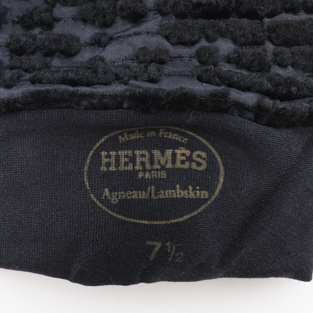 HERMES gloves Lambskin, Satin black Glove Women 7 1/2 Used Authentic