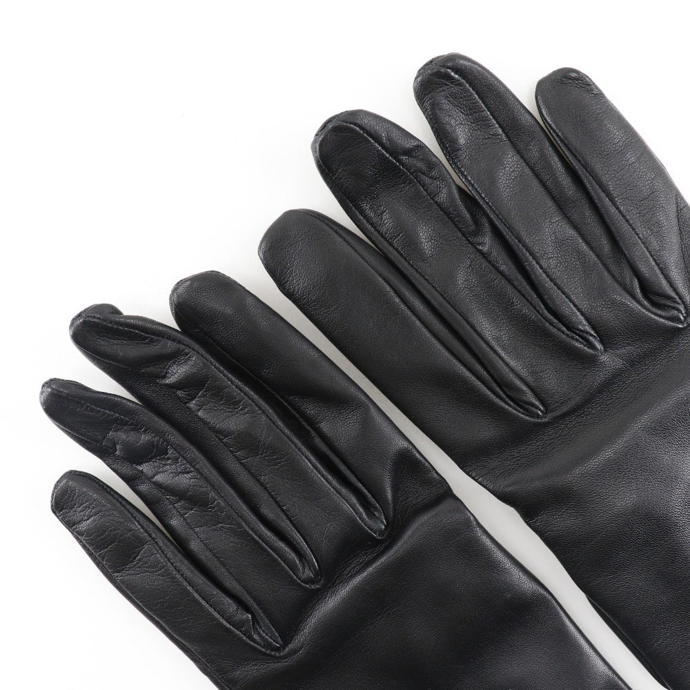 HERMES gloves Lambskin, Satin black Glove Women 7 1/2 Used Authentic