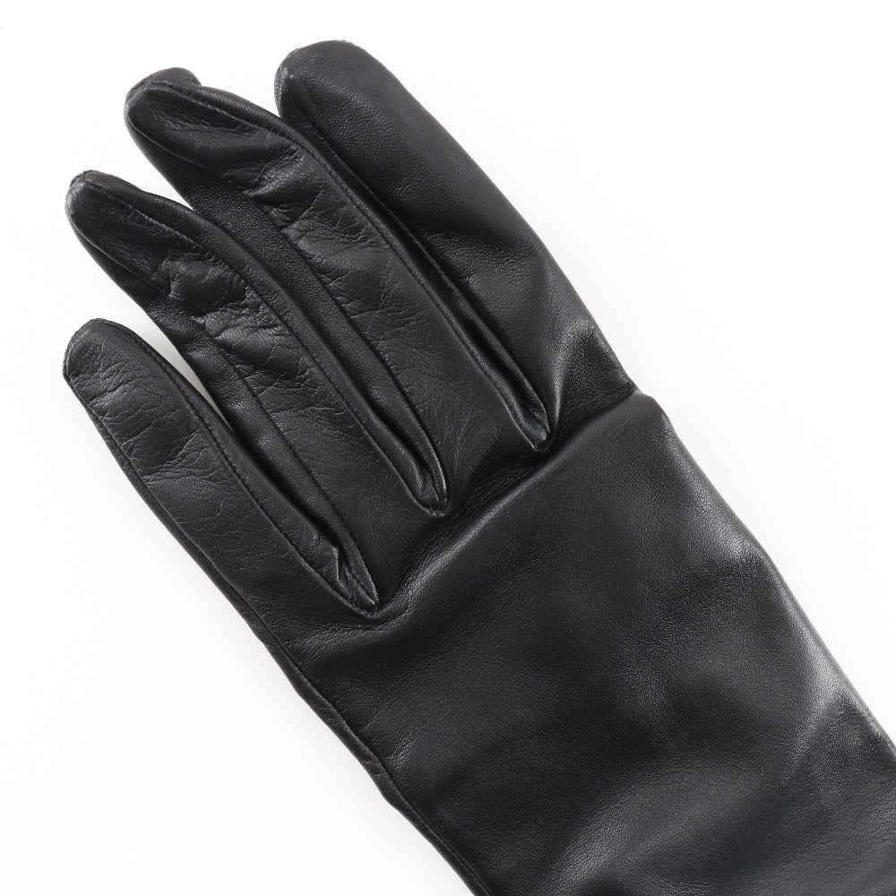 HERMES gloves Lambskin, Satin black Glove Women 7 1/2 Used Authentic