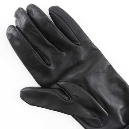 HERMES gloves Lambskin, Satin black Glove Women 7 1/2 Used Authentic