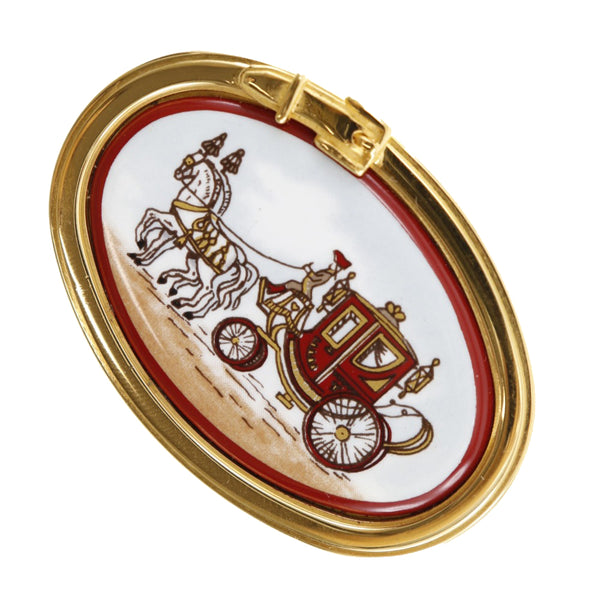 HERMES Brooch cloisonne Emile Carriage Plated Gold Red Women Used Authentic