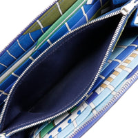 HERMES Long Wallet Purse Azap Silk in Long Epsom, Silk Blue/Silver Metal Women Used Authentic