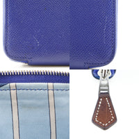 HERMES Long Wallet Purse Azap Silk in Long Epsom, Silk Blue/Silver Metal Women Used Authentic