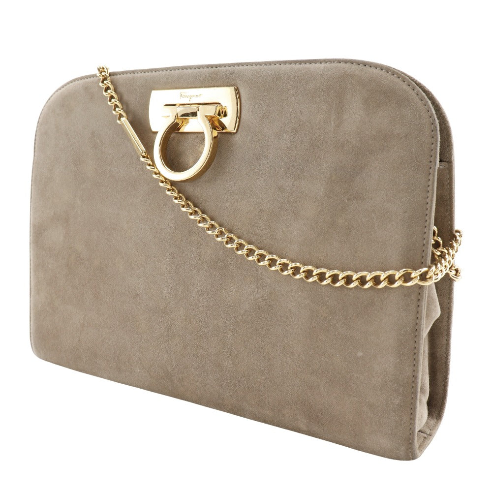 Salvatore Ferragamo Shoulder Bag P21-0587 Suede beige 2-way clutch Gancini  ChainShoulder Women Used Authentic