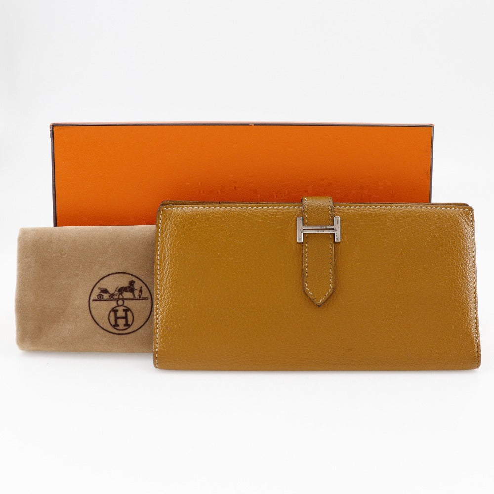 HERMES Long Wallet Purse Epsom Camel Baan classic Women Used Authentic