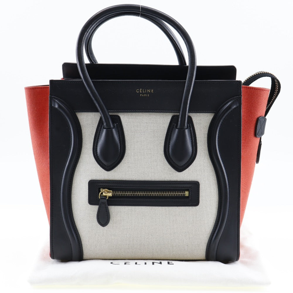 CELINE Handbag 167792 Calfskin, Canvas black Tricolor Micro shopper Luggage Women Used Authentic