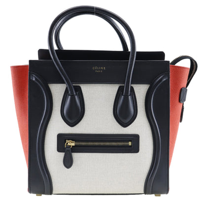 CELINE Handbag 167792 Calfskin, Canvas black Tricolor Micro shopper Luggage Women Used Authentic