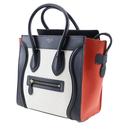 CELINE Handbag 167792 Calfskin, Canvas black Tricolor Micro shopper Luggage Women Used Authentic