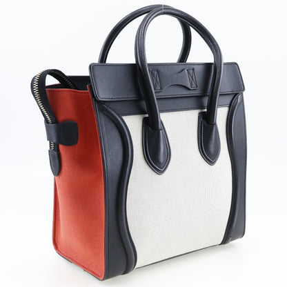 CELINE Handbag 167792 Calfskin, Canvas black Tricolor Micro shopper Luggage Women Used Authentic