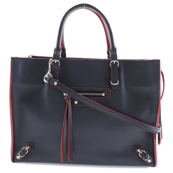 BALENCIAGA Handbag Paper A6 Calfskin 370926 Black / red Women Used Authentic