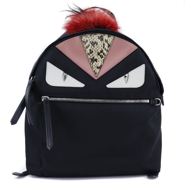 FENDI Backpack bugs bag monster Nylon 8BZ035-7ZP black Women Used Authentic