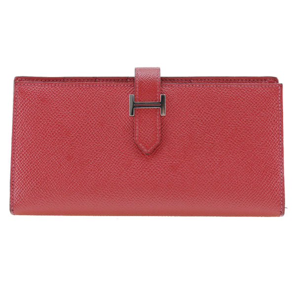 HERMES Long Wallet Purse Beansufla Epsom Red Women Used Authentic