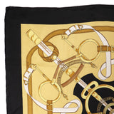 HERMES scarf Golden spurs Eperon dor Carre90 silk Black/yellow Women Used Authentic