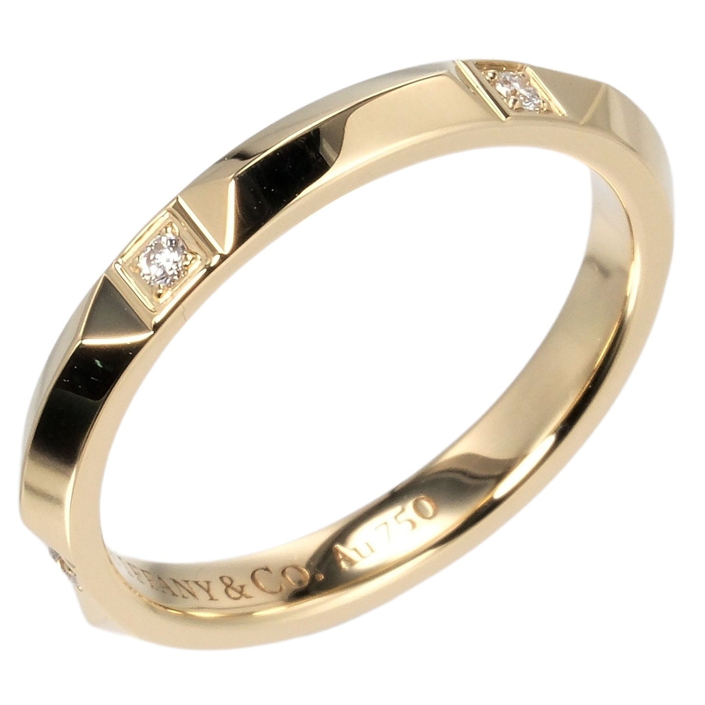 TIFFANY&Co. Ring K18 Yellow Gold, Diamond gold 5P diamond True Band 0.1" Women Used Authentic