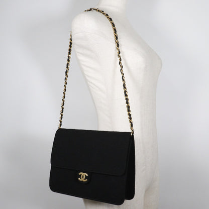 CHANEL Shoulder Bag cotton black Matrasse ChainShoulder Women Used Authentic