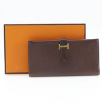 HERMES Long Wallet Purse Baan classic Epsom Brown/Gold Metal unisex(Unisex) Used Authentic