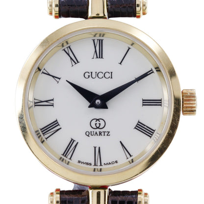 GUCCI Watches Quartz Plated Gold , Leather gold Sherry line Ivory dial Women Used Authentic