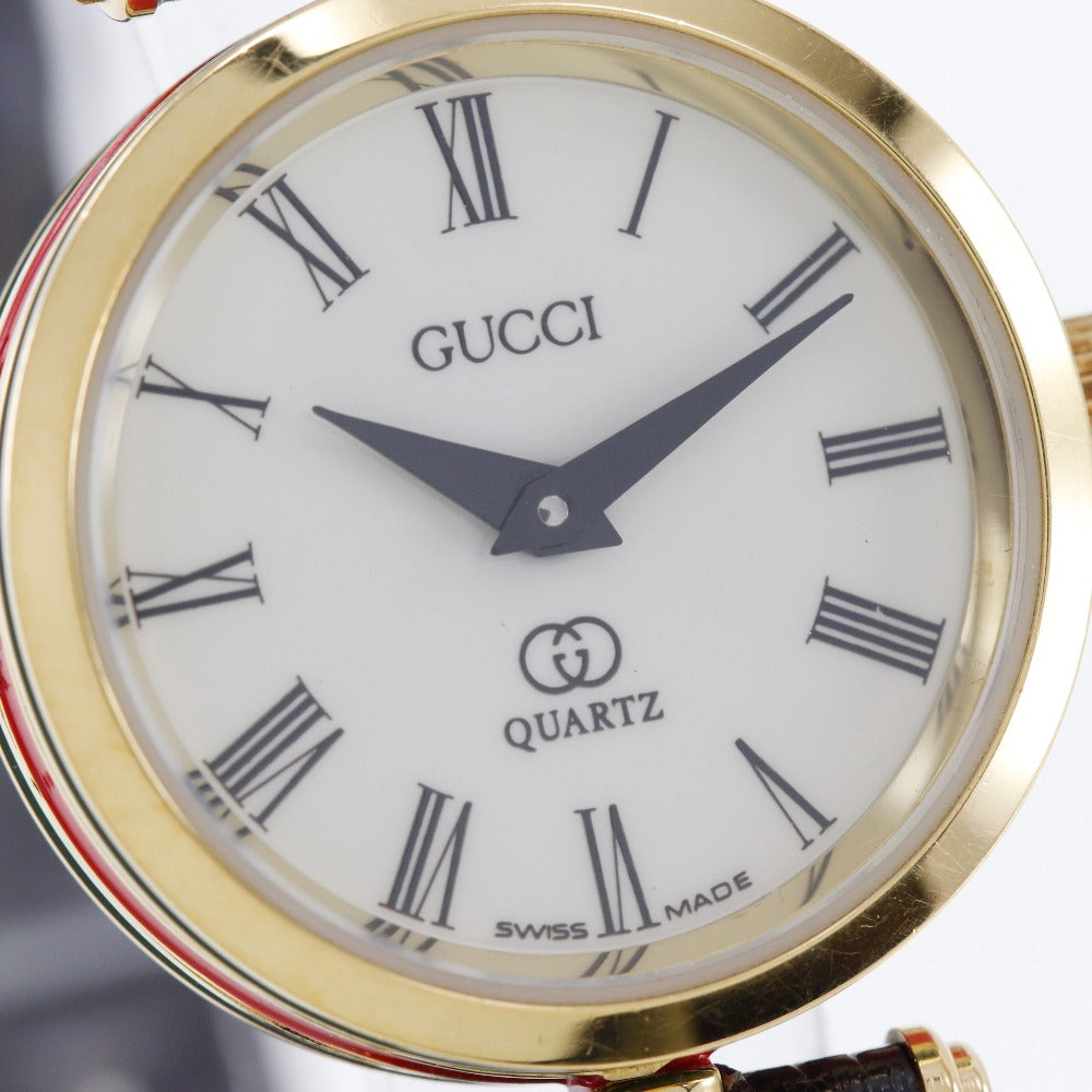 GUCCI Watches Quartz Plated Gold , Leather gold Sherry line Ivory dial Women Used Authentic