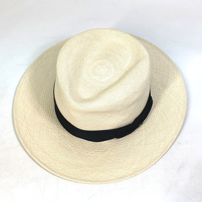 CHANEL hat straw beige CC COCO Mark Grosgrain Ribbon 19V Women M Used Authentic