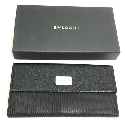 BVLGARI Long Wallet Purse Leather / nylon black W Hook Wallet  logo button millerige mens Used Authentic