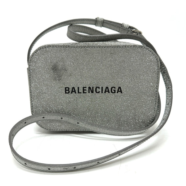 BALENCIAGA Shoulder Bag Bag XS size logo Everyday camera bag leather 552372 Silver Women Used Authentic
