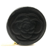 CHANEL Coin case Coin Pocket Camelia leather black Women Used Authentic
