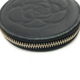 CHANEL Coin case Coin Pocket Camelia leather black Women Used Authentic