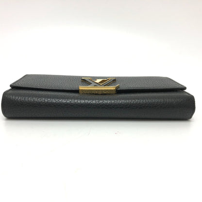 LOUIS VUITTON Long Wallet Purse M61248 Taurillon Clemence Leather black LV logo Portefeuille Capsine Women Used Authentic