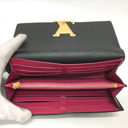 LOUIS VUITTON Long Wallet Purse M61248 Taurillon Clemence Leather black LV logo Portefeuille Capsine Women Used Authentic