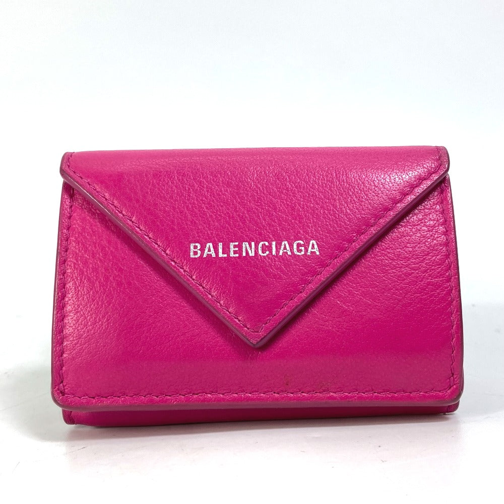 BALENCIAGA Trifold wallet 391446 leather pink logo Paper mini Women Used Authentic