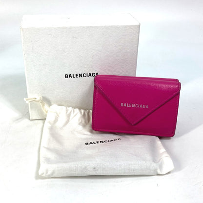 BALENCIAGA Trifold wallet 391446 leather pink logo Paper mini Women Used Authentic