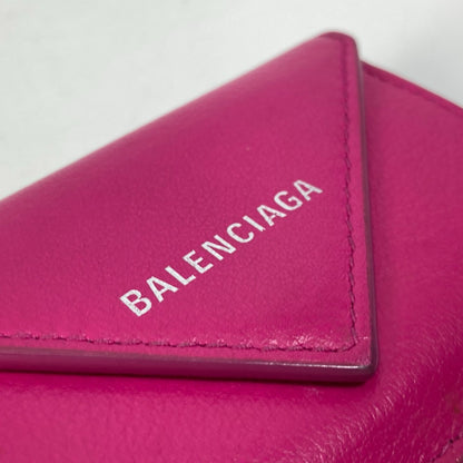 BALENCIAGA Trifold wallet 391446 leather pink logo Paper mini Women Used Authentic