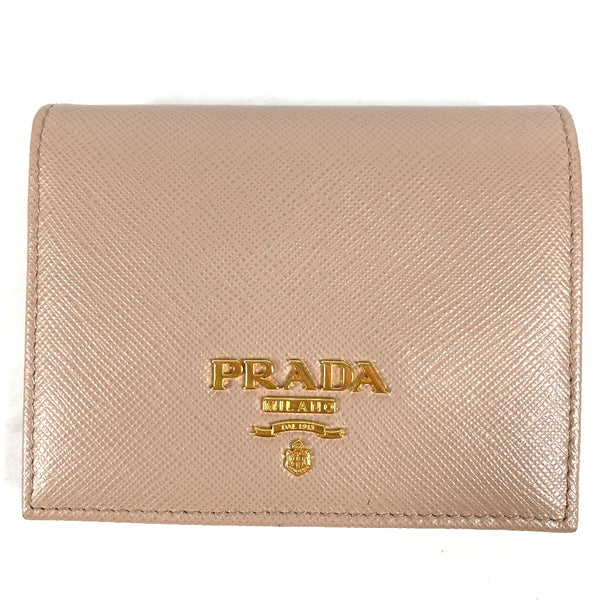 PRADA Folded wallet By color Compact wallet logo saffiano leather 1MV204 beige Women Used Authentic